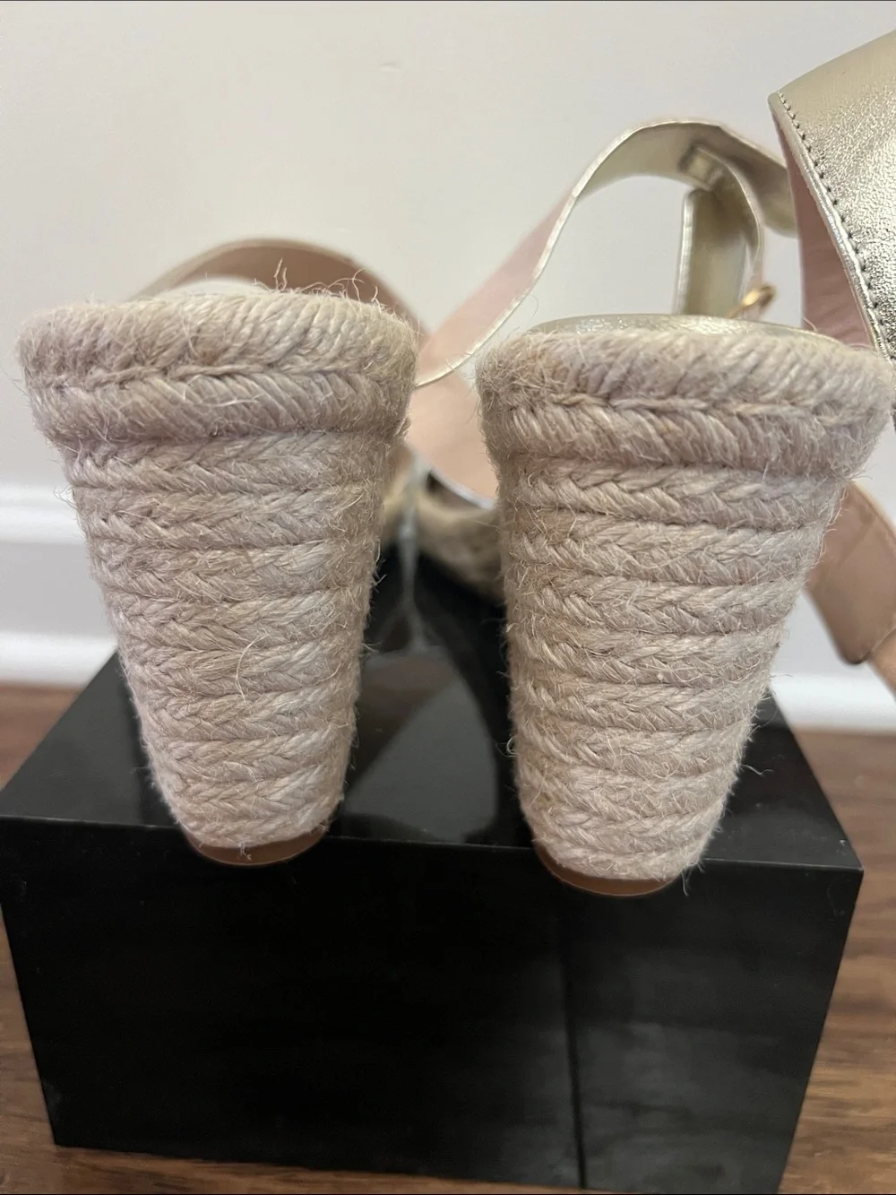 Stuart Weitzman Metallic Gold Espadrille Wedge Sandals - Picture 6 of 6